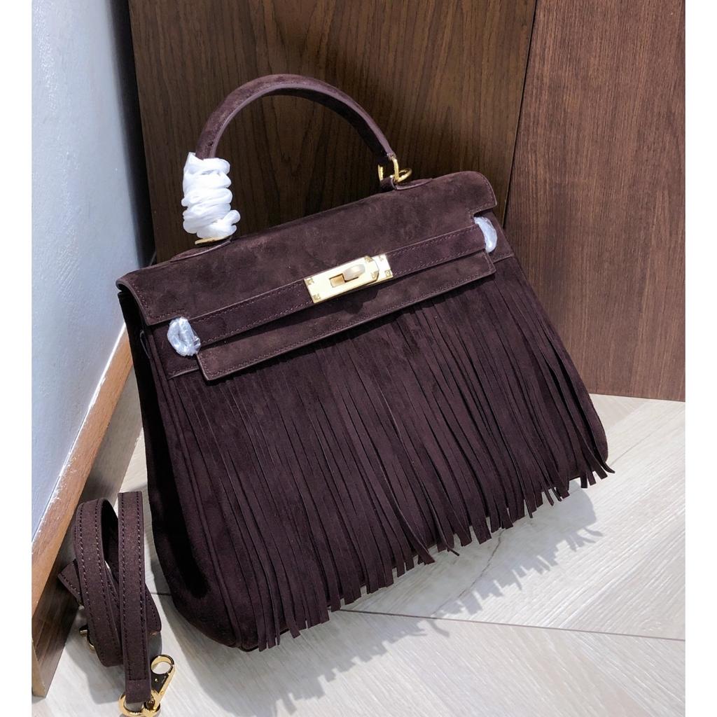 European and American Retro Suede Fringed Keli Bag 2025 New Autumn and Winter Leather Women's Bag Lock Fashion Portable Shoulder Bag