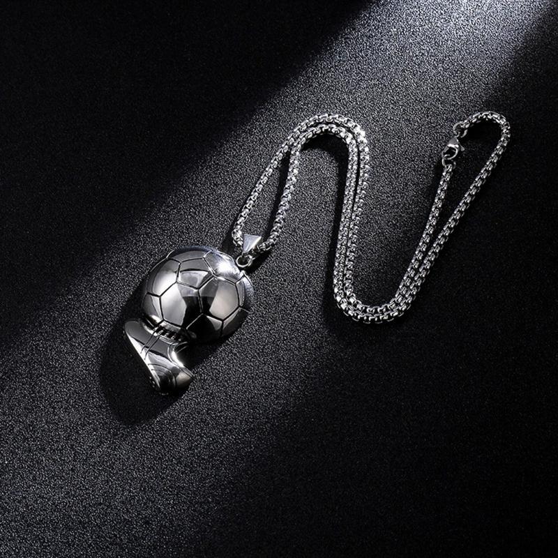 Creative Sport Necklace Soccer Football Pendant Clavicle Chain Necklace Jewelry for Unisex Durable Stainless Steel C