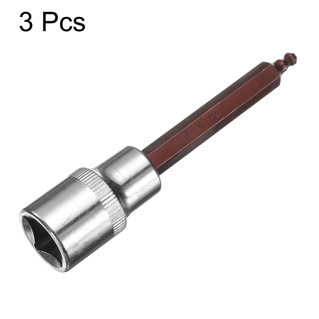 3pcs Ball End Hex Bit Socket 1/2" Square Drive Metric Extension Impact Bit Power Nut Driver Set Socket Ratchet Wrench Bit 4-12mm