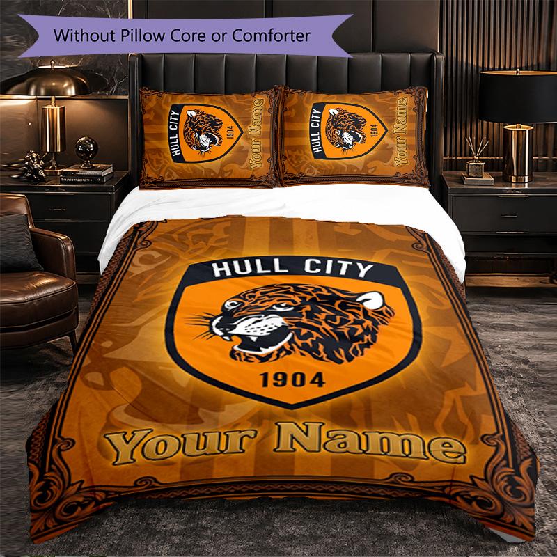 Hull FC Customized Name Text Bedding Set, 1 Duvet Cover & 2 Pillowcases Personalized Bedroom Gift