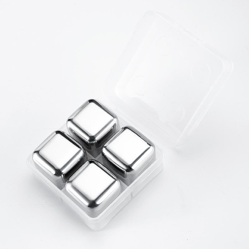 4/1Pcs Stainless Steel Ice Cubes Set Reusable Chilling Stones for Whiskey Wine Drink Cooling Cube Chilling Rock Summer Party