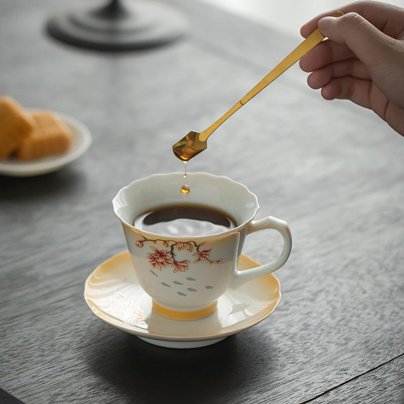 Exquisite Coffee Cup High-end Delicate Handle Cup and Saucer Set Home Ceramic Afternoon Tea Mug