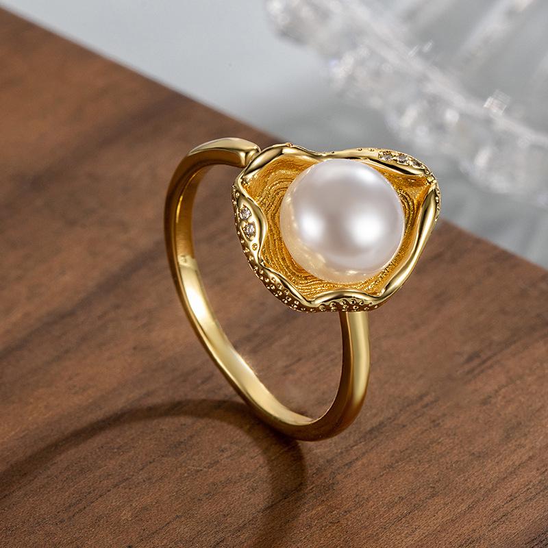 Французское кольцо «Жемчужный лотос» - Ретро-неправильный дизайн для женщин Adjustable