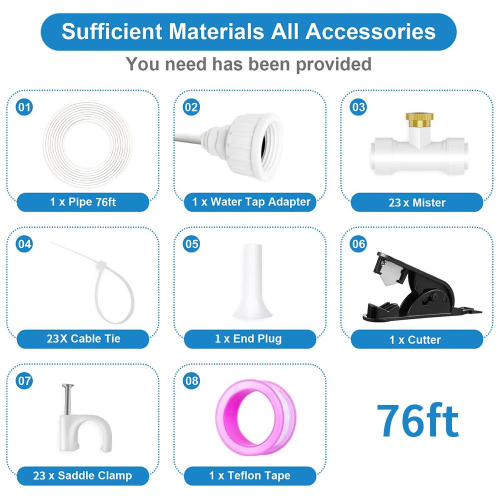 Outdoor Misting System for Cooling, Misters for Outside, Mist hose + a Brass Adapter(3/4"),Umbrella, Canopy, Backyard, White