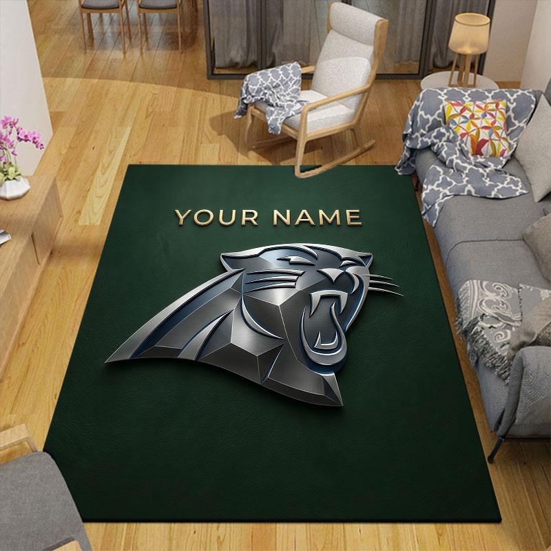 Custom Name,Carolina Panthers Home Sofa Decoration for Living Room & Bedroom, Non‑Slip Play Flannel Floor Mat for Game Room