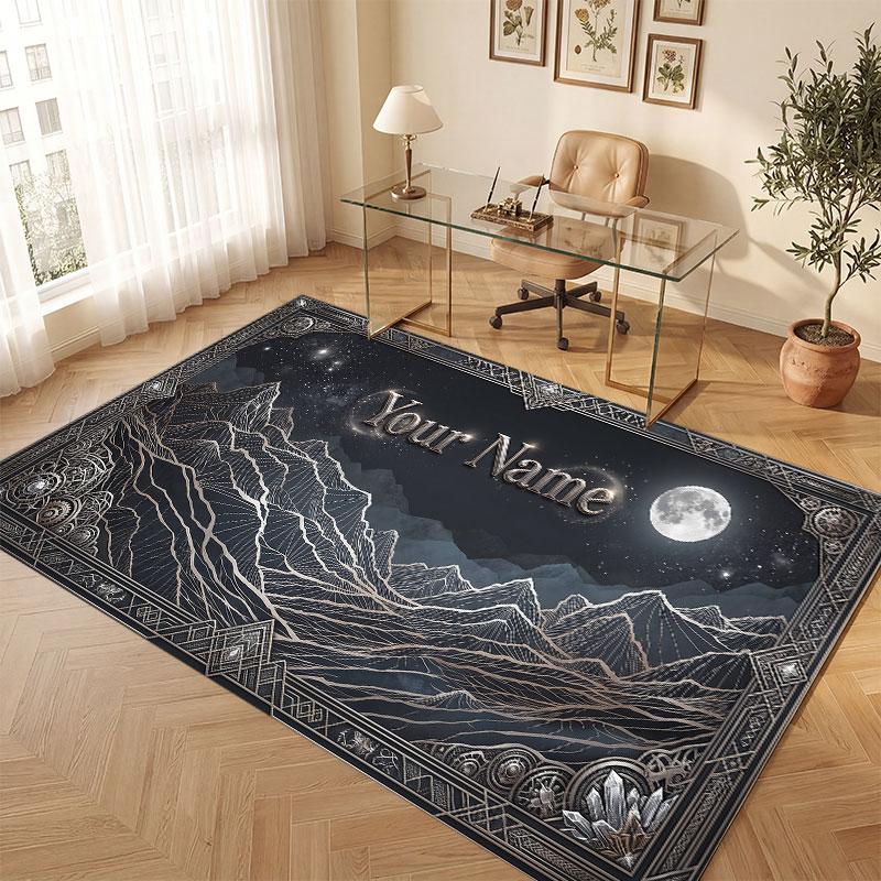 Mountain Landscape Theme Crystal Velvet Floor Rug Personalized Custom Name Text Warm Carpet Home Decoration