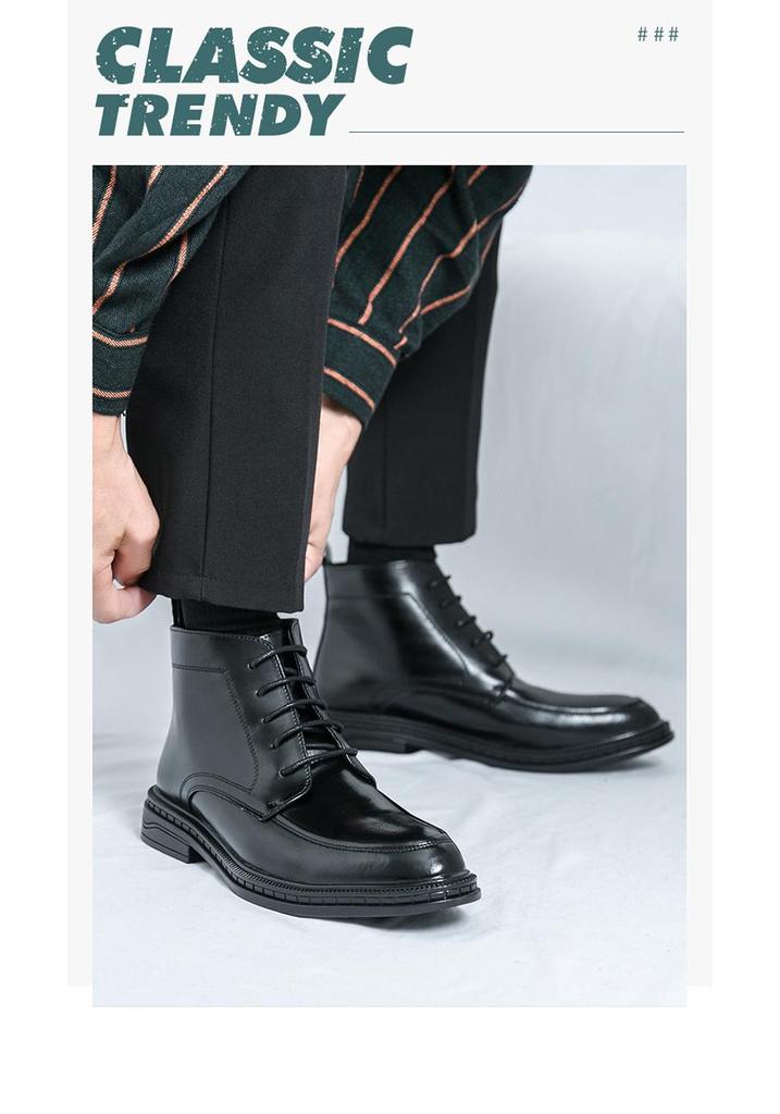 Men's British Style Pointed Toe Leather High-top and Mid-top Martin Boots - Formal, Large Size Available