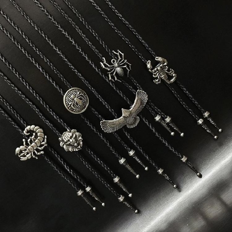 Men's Cowboy Bolo Tie Vintage Western Accessory Metal Scorpion Animal Pendant Adjustable Leather Cord Necktie Necklace
