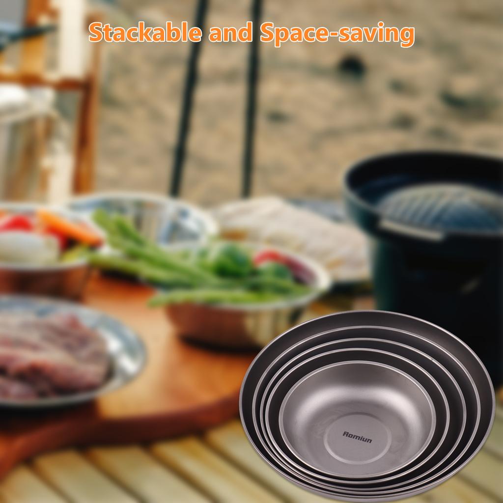 5 szt. Tytanowy talerz kempingowy Lekki okrągły zestaw naczyń do obiadu Składane talerze do serwowania na backpacking