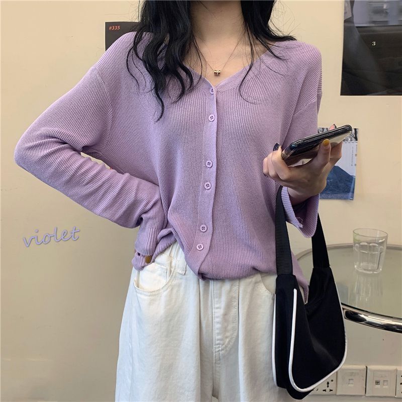 Damen Avocadogrün Strick-Cardigan Sommer Dünnes Off-Shoulder-Top Eisseide Klimaanlage Langarm Mantel