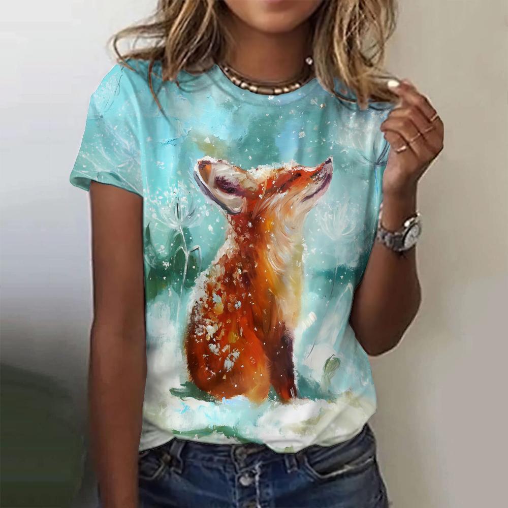 

Новая винтажная футболка с принтом лисы для женщин, топ больших размеров, женская трендовая одежда, модная рубашка с короткими рукавами, летняя футболка с круглым вырезом 5XL