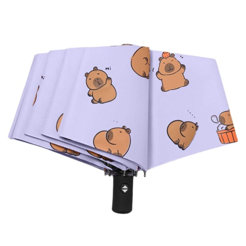 Elegent Three Fold Umbrella With Capybara Print Sun and Rain Umbrella For Family Users Rain Defense Sun Resistant