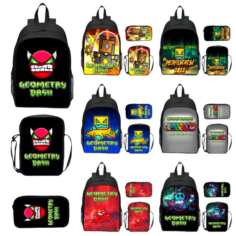 16-inch Children's Backpack Set Geometric Dash Durable Shockproof And Lightweight