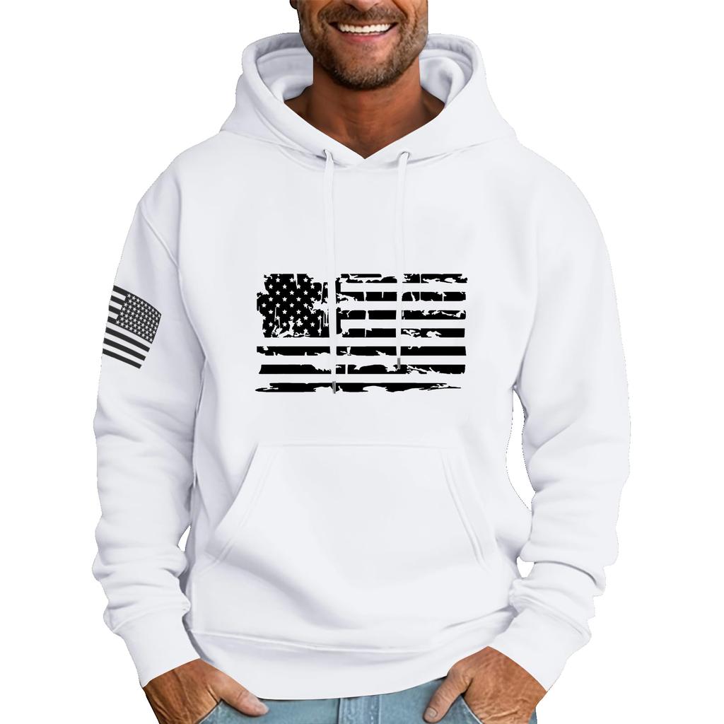 Men's Loose Flag Printed Hooded Sweatshirt Men's Casual Fashion Sports Sweatshirt
