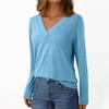 Women's Casual Fashion Brushed Solid Color Long-sleeved V-neck Top T-shirt