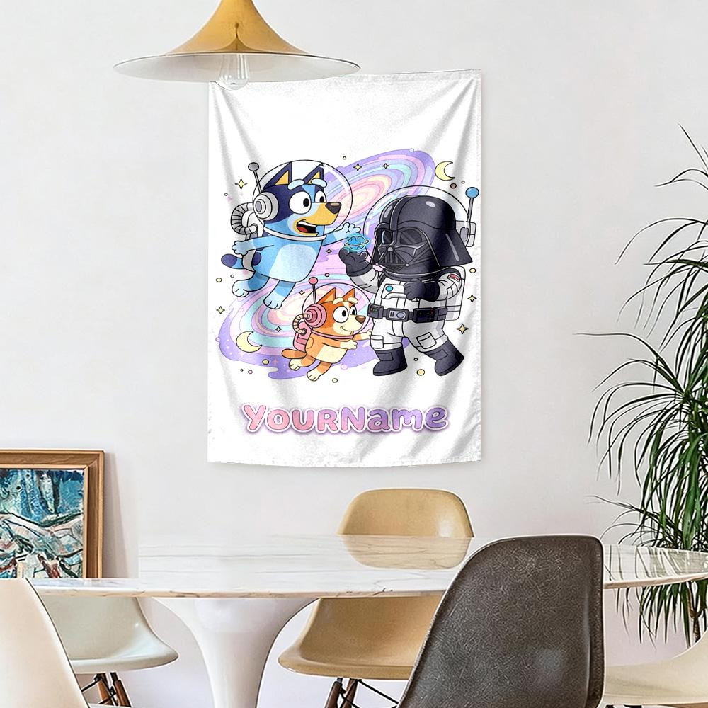 Bluey Custom Your Name Wall Decor Tapestry Art For Pet Memorial Birthdaywedding Party Backdrop Family Gift