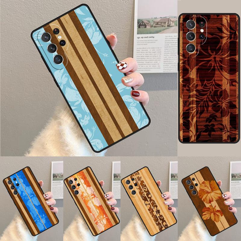 Hawaiian Faux Wood Surfboard Silicone Phone Case For Samsung Galaxy Note 10 Pro S26 S25 S24 S23 S22 S21 Plus S25Ultra Capa Cover