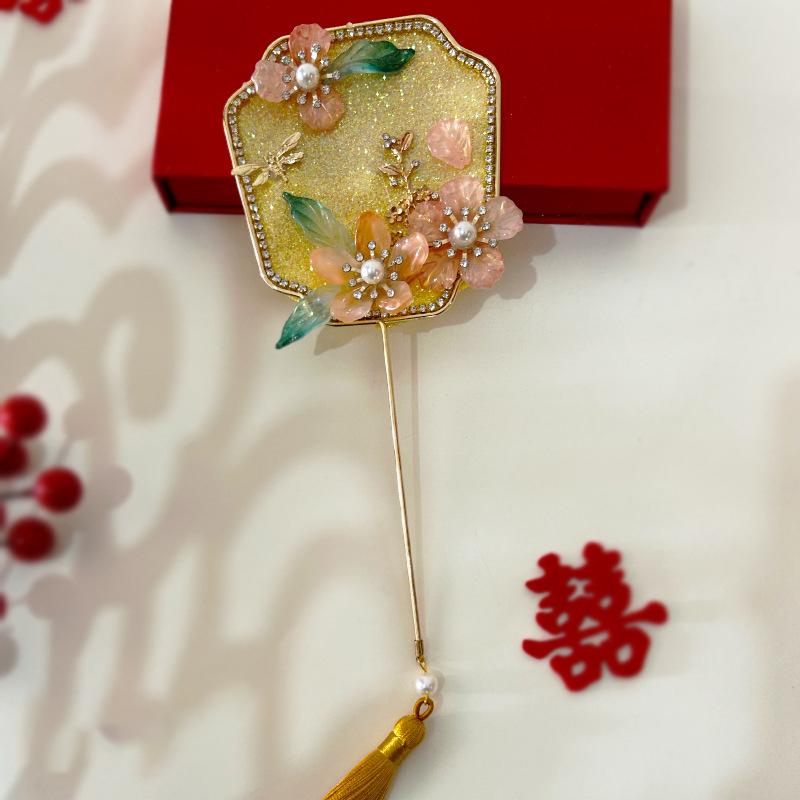 Bride Wedding Handheld Group Fan Decoration Handmade Chinese Vintage Flower Fan Photography Ornaments