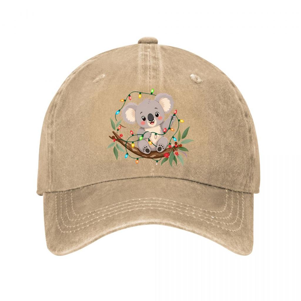Festliche Koala Feiertagslichter Illustr Neue Vintage Ausgewaschene Baumwolle Baseballkappe Sonnenhüte