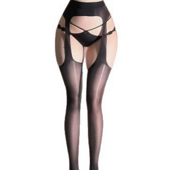 Four-Sided Open Crotch Glossy Horse Oil Stockings with Anti-Slip Garter Belt