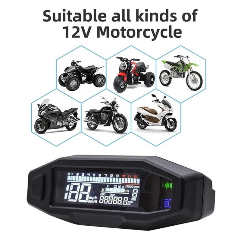Motorcycle Speedometer LCD Display With Odometer Tachometer Fuel Level White Backlight Waterproof Design For Most Bike Models