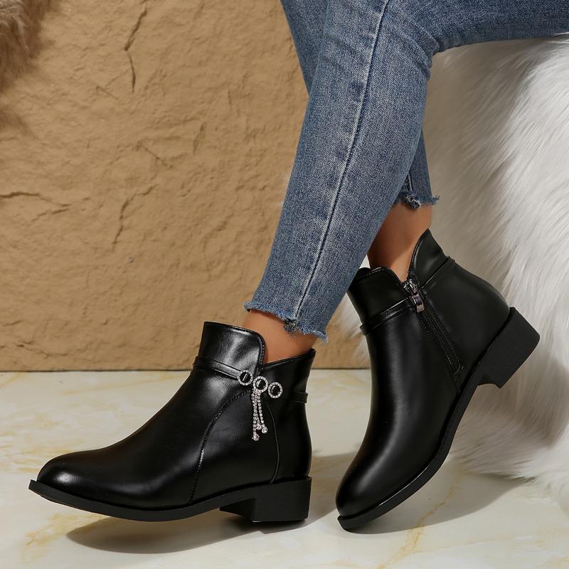 Fashion Women's Fashion Cotton Boots Winter New Round Head Side Zipper Glitter Anti-slip Wear-resistant Ankle Boots