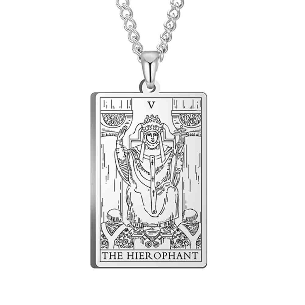 Stainless Steel Tarot Card Pendant Necklace - Men's Retro Hip Hop Style