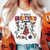 It Was A Graveyard Smash Dancing Skeleton Fun T-Shirt with Casual Print Pattern for Women's Fashionable Style Cute Clothing Top