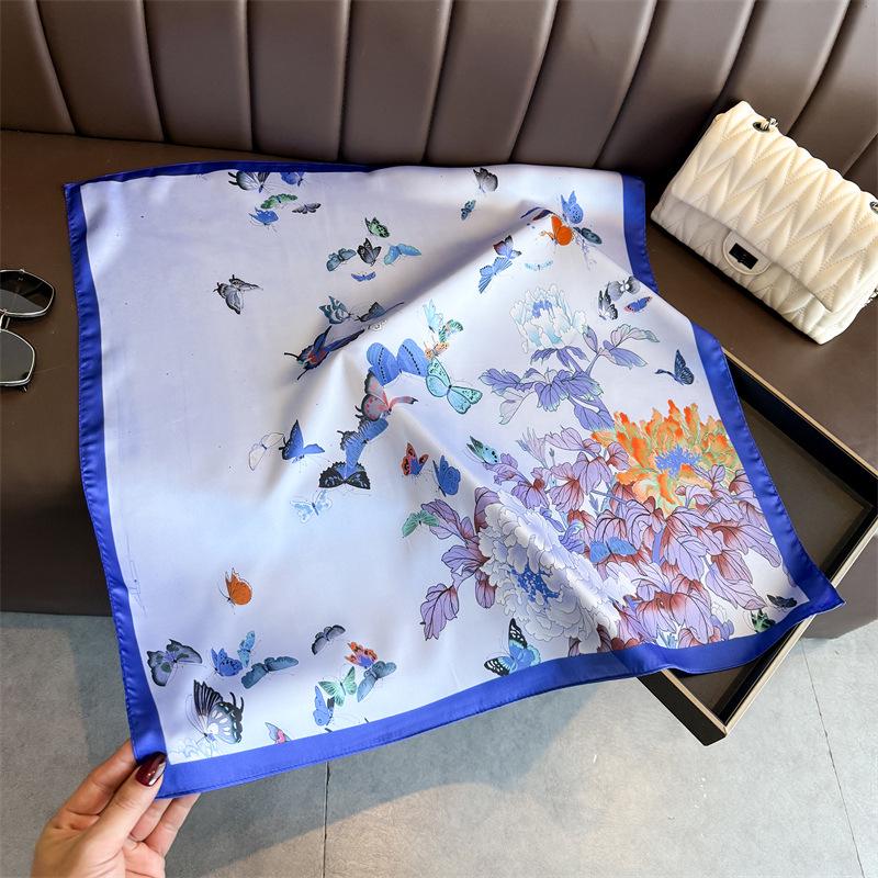 European American 70cm Small Square Imitation Silk Scarf - Printed Versatile Headscarf/Neck Protector