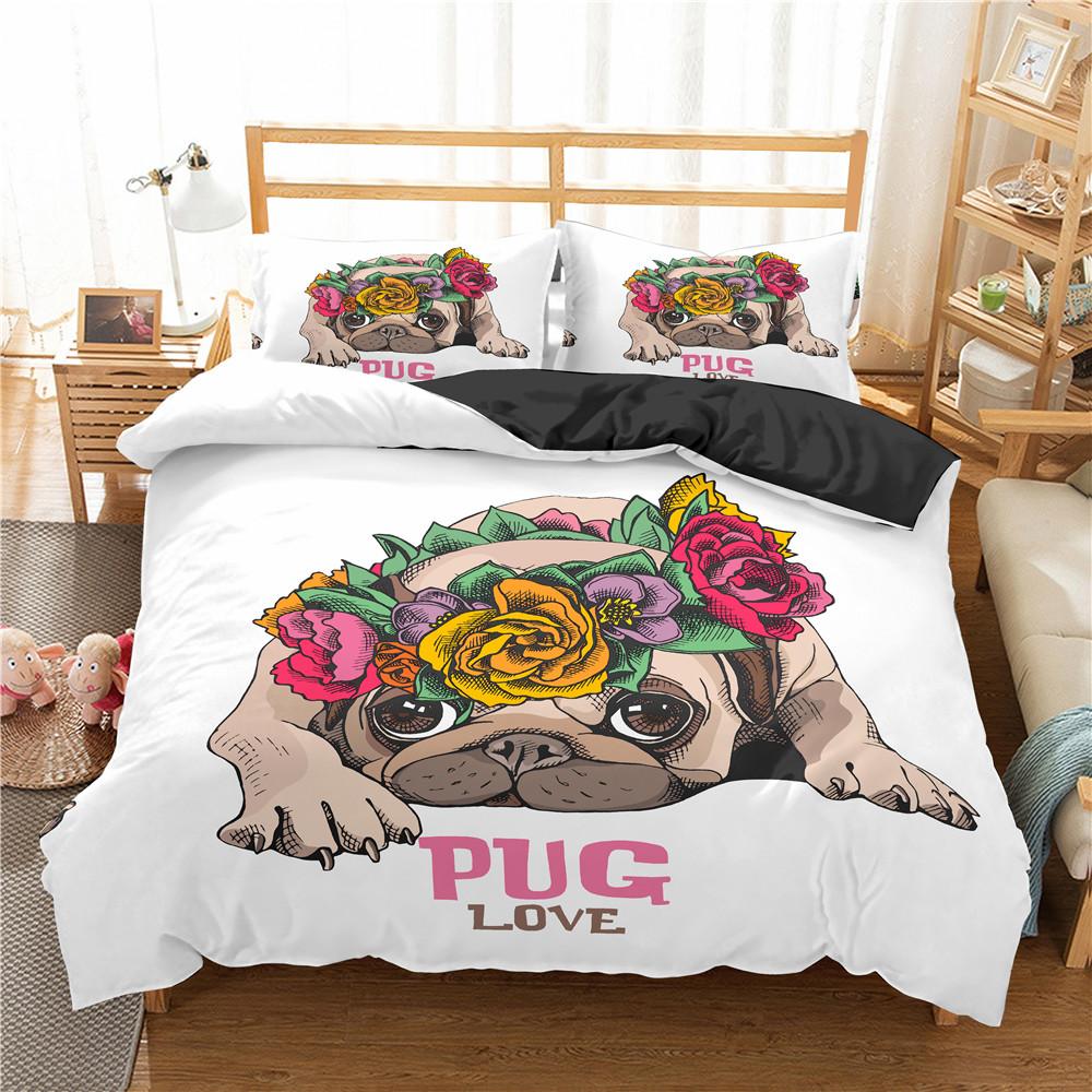 Cartoon Pug Dog Bedding Set Lovely Home Pet Puppy Pattern Duvet Cover King Queen Size Cute Animal Theme Soft Comforter Cover