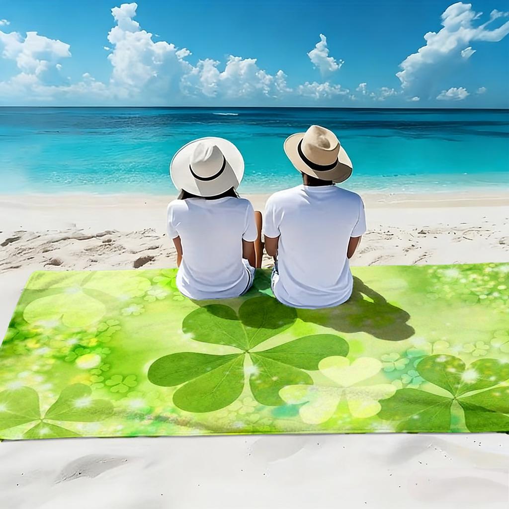 1pc, a Large Soft Beach Towel in a Fresh Natural Four-Leaf Clover Style, Featuring a Dreamy Four-Leaf Clover Print Made of Ultra