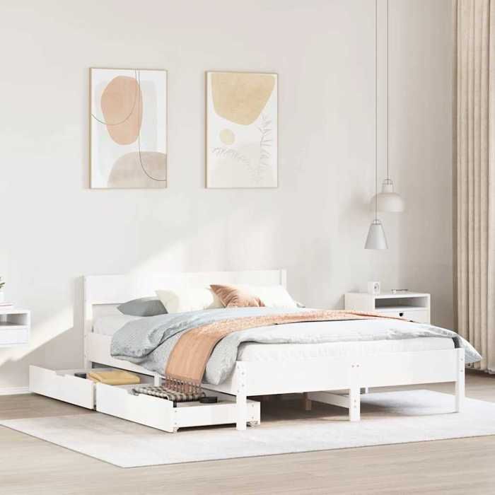 VidaXL Cadre de lit avec tête de lit blanc 120x190 cm bois pin massif, meuble de chambre à coucher, sommier, lit en bois, 3301768