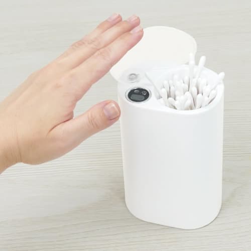 THANKO Cotton Swab Oshiagekun ELCS25CWH White Cotton Swab Case with Sensor, Automatic Open/Close, Stylish Cotton Swab Box