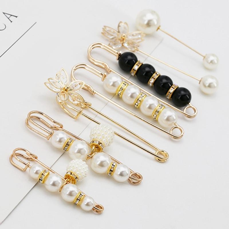 10Pcs Fashion Pearls Brooch Cardigan Collar Brooch Clip Sweater Shawl Clip Waist Pants Extender Safety Pins Easy To Use