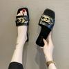 Fashion Wide Fit Slip-On Metal Chain Decor Slides For Women, Breathable Open-Toe Summer Casual Sandals With Adjustable Strap