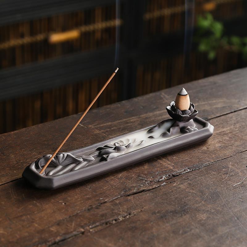 Purple Sand Backflow Incense Burner Incense Tray Creative Lotus Leaf Thread Incense Holder Incense Tray