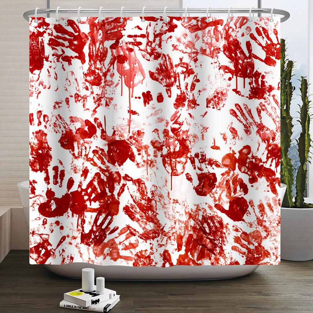 Halloween Shower Curtain Horror Night Bloody Hands Spooky Zombie Skull Scary Halloween Waterproof Bath Bathroom Shower Curtain
