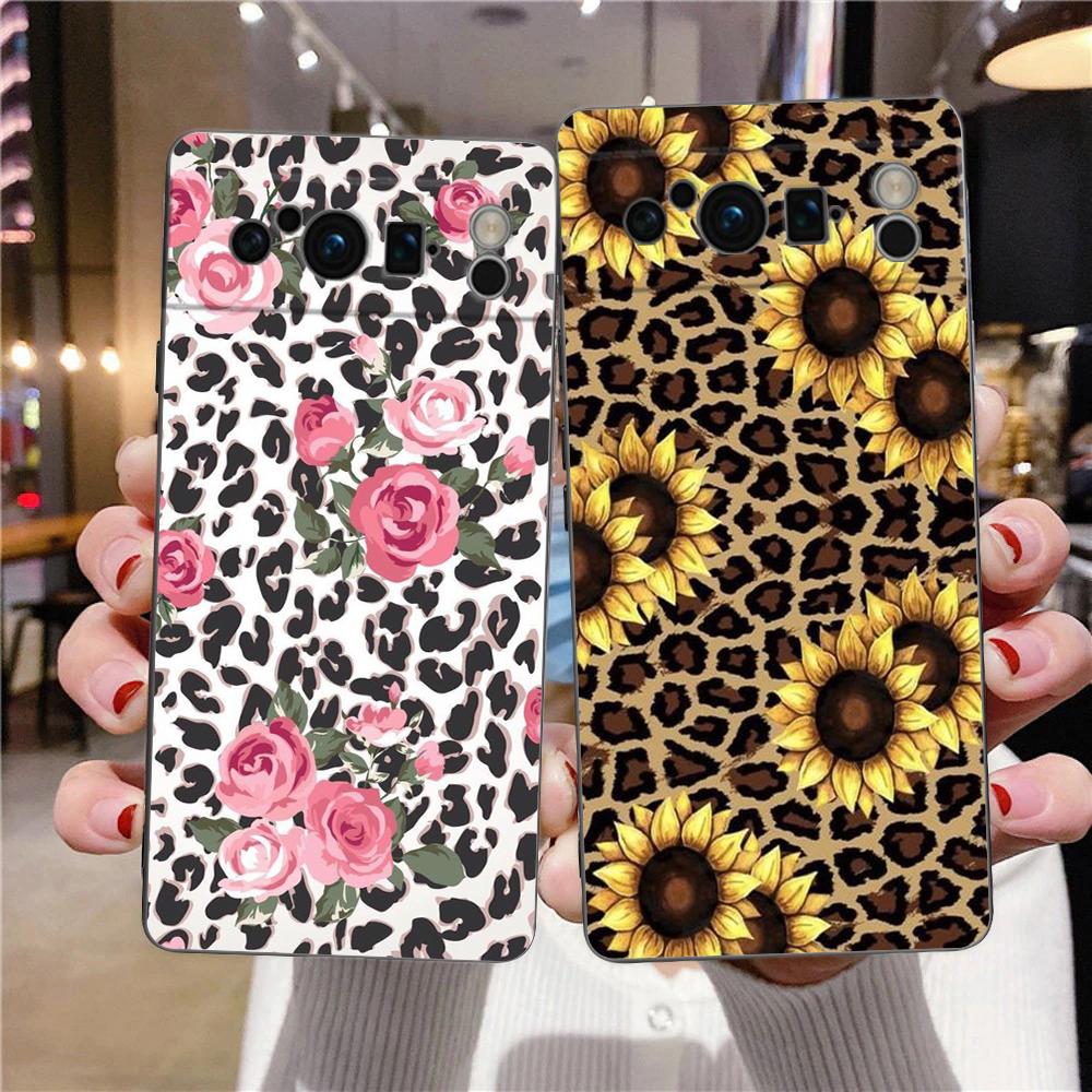 Mode Tiger Leopard Muster Blume Für Google Pixel 8 7 6 Pro 6A 5G Schwarze Handyhülle Weiche Stoßfeste Rückabdeckung TPU Hülle Coque