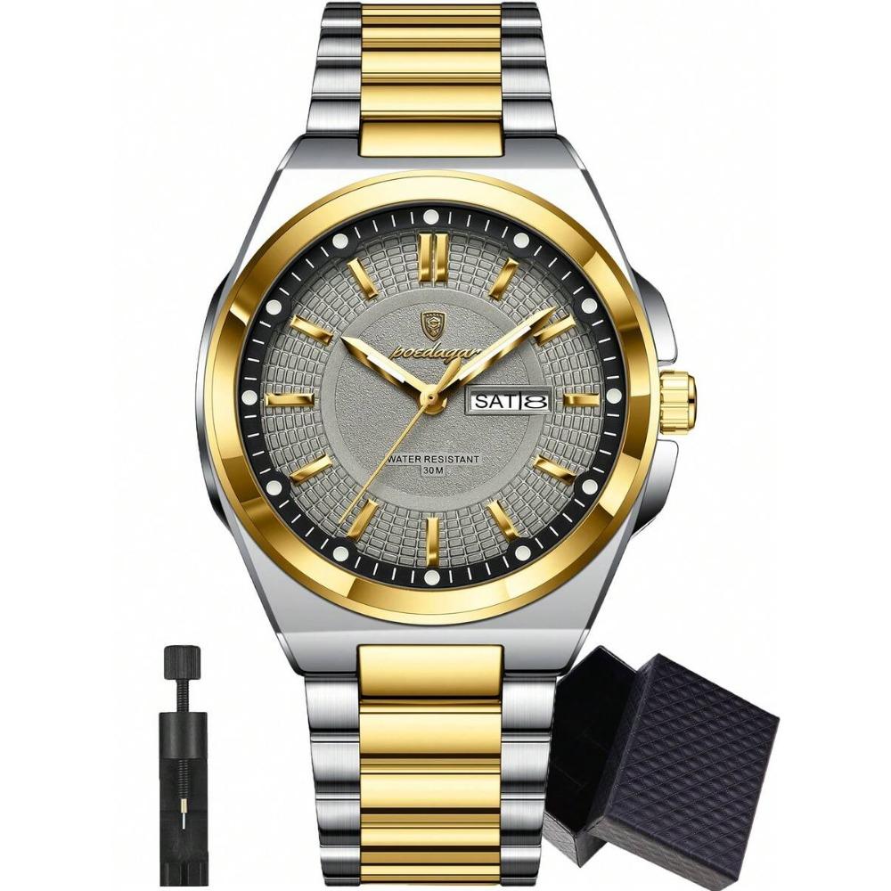 POEDAGAR 1 pz Orologio da Uomo al Quarzo Impermeabile Luminoso in Acciaio Inossidabile con Indicazione di Data e Giorno, Regalo da Uomo