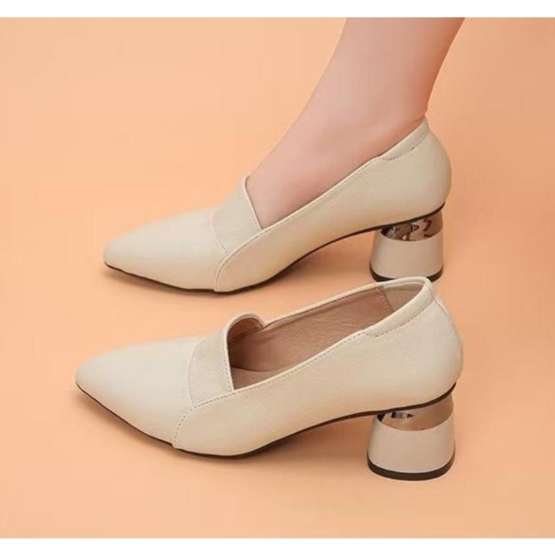 Nowe Damskie Stewardessy Wysokie Obcasy Gruby Obcas Wszechstronne Seksowne Pojedyncze Buty Profesjonalne Buty do Pracy Czarne Małe Skórzane Czółenka Sukienkowe