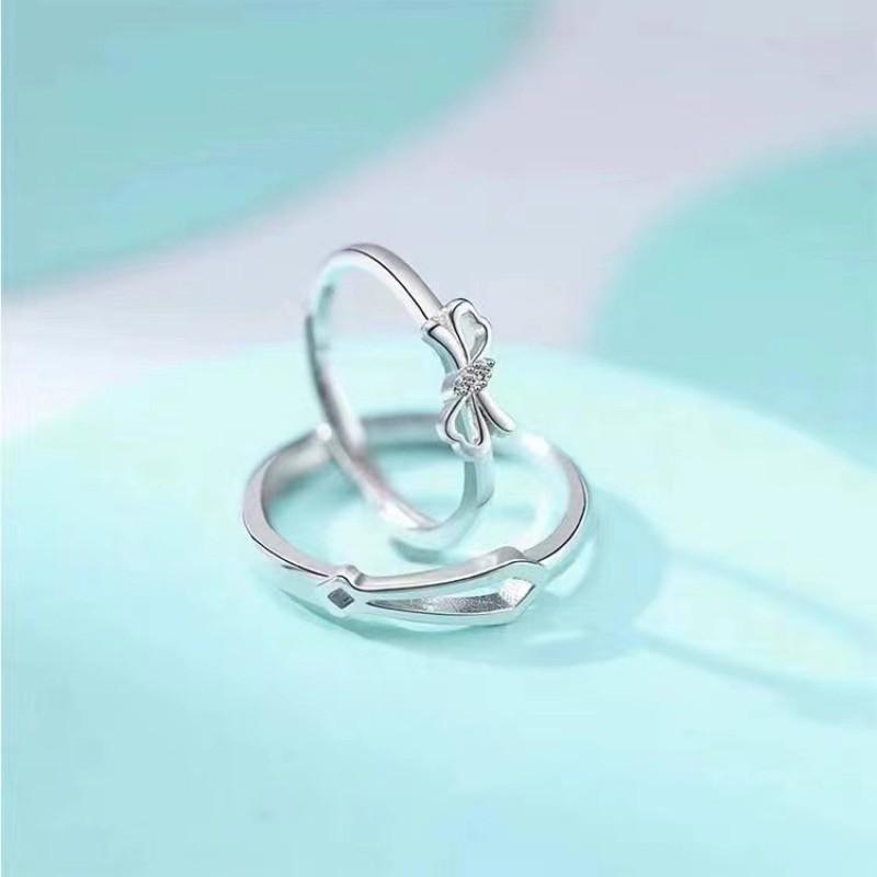 Adjustable Couple Ring Set Men Women Sterling Geometric Design Retro Style Unisex Jewelry