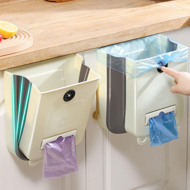Punch-Free Wall-Mounted Trash Can: Foldable Kitchen, Bathroom, and Cabinet Door Storage