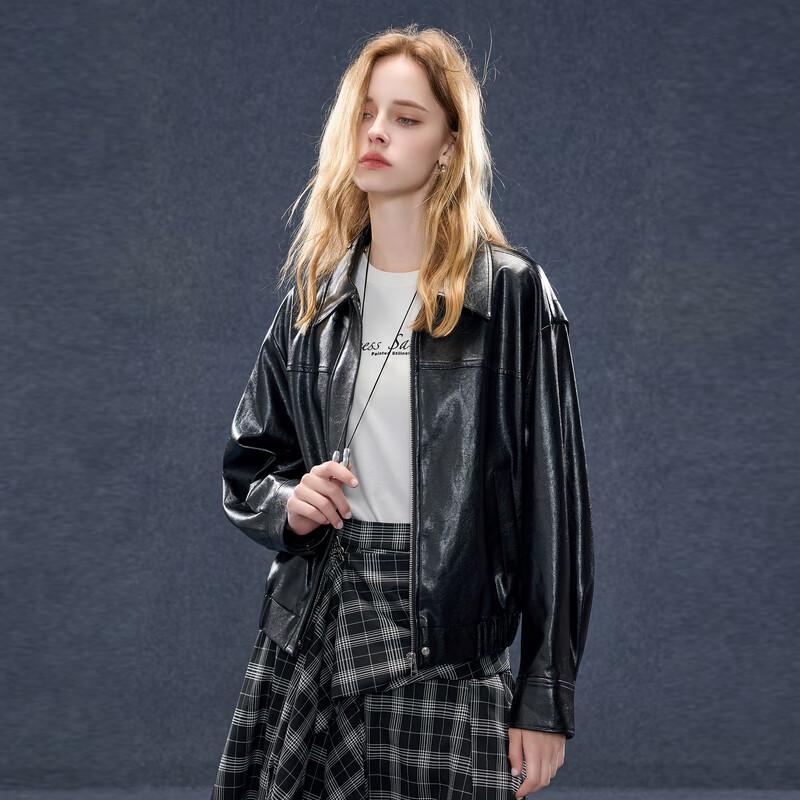 

Sancai 2025 Autumn Faux Leather Loose Lapel Jacket S