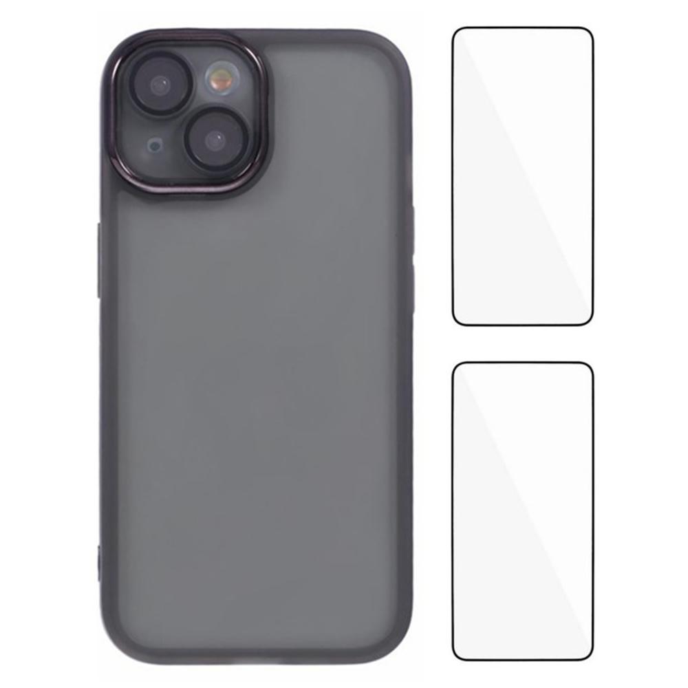 

WANLONFENG DKSM2 Series For iPhone 14 Case TPU Clear Phone Cover with 2Pcs Screen Film/Electroplated Lens Frame Transparent Black