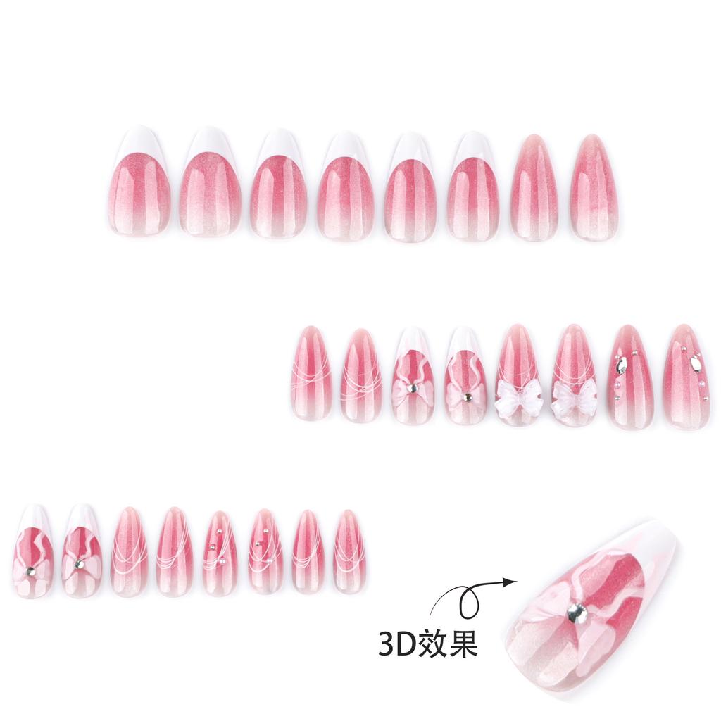 Cat's eye gradual change blush wear nail art French bow almond type wear fake nail piece