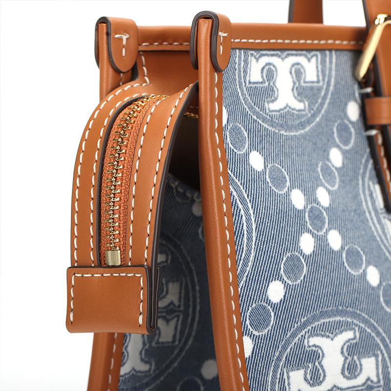 Tory Burch T Monogram Logo Zip Closure Fabric Tote Bag Women Tote Bags Gray Multicolor 159642-960