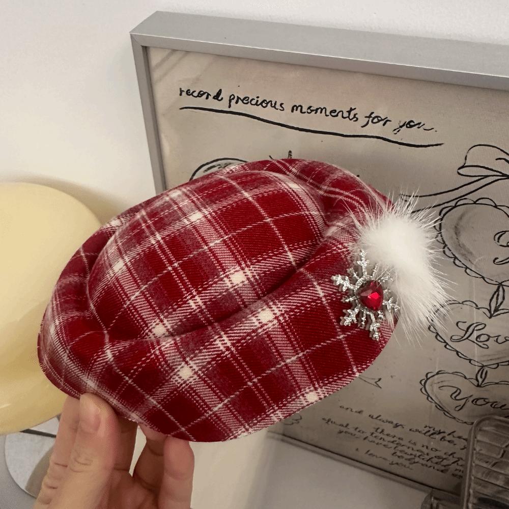 Red Beret Fedoras Hat Hair Clip Bow Top Hat Hairpin Wedding Fascinator Hat hairpin  Female Dressing