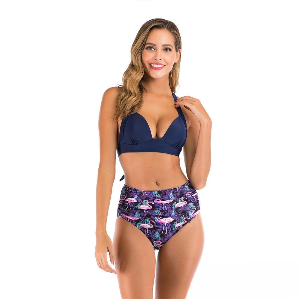 Σέξι ψηλόμεσο γυναικείο μαγιό σπαστό μπικίν εμπριμέ μπικίνι