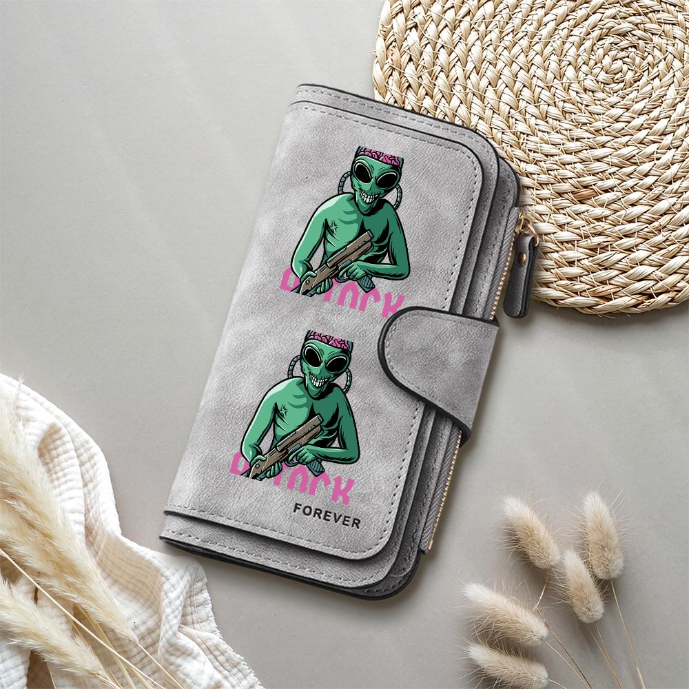 Cool Alien Printed Long Wallet Multi Slot Purse for Daily Use