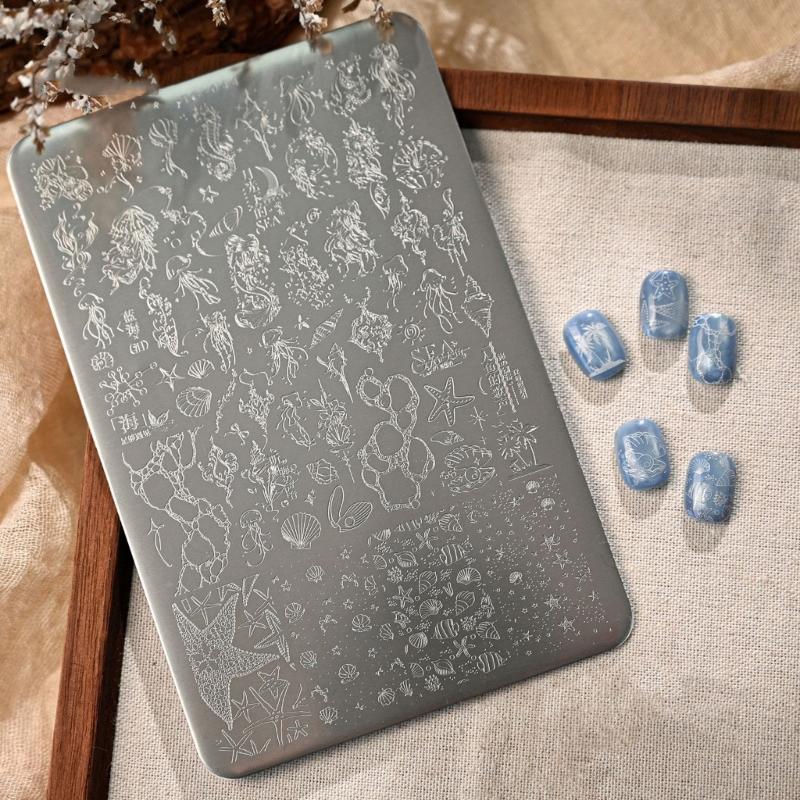 Stainless Steel Nail Art Stamping Plate with Ocean Themed Suitable for Enhancing Visual Appeal in Holiday Decorating
